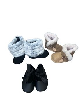 Baby Girl Boot and Shoe Trio - Black, Gray, Gold Size 0-6 Months (3 pairs)